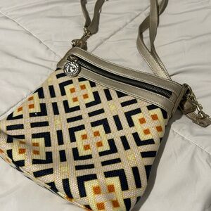Spartina 449 Geometric Cream and Black Crossbody canvas leather